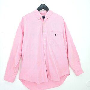 Vintage Ralph Lauren Pink Big Long Sleeve Button Front Shirt 100% Cotton Men L